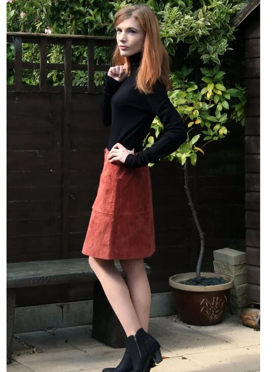 TTYA long tall sally Dresses & Skirts - TTYA Long Tall Sally Suede Mini Double Zip Front Sz 6 Rust Brown Leather Skirt